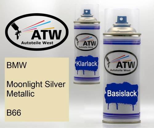 BMW, Moonlight Silver Metallic, B66: 400ml Sprühdose + 400ml Klarlack - Set, von ATW Autoteile West.